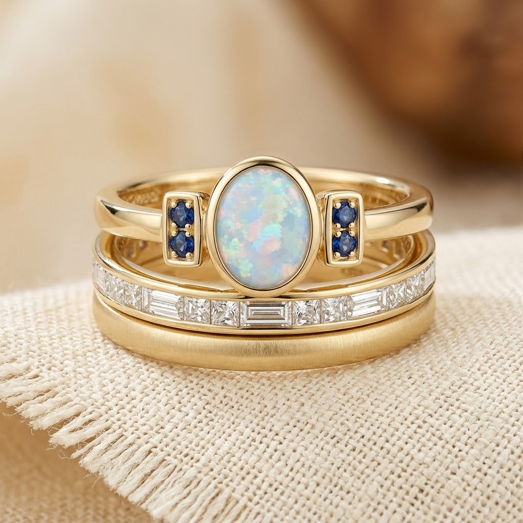 Conjunto de Anillos Apilables con Bisel de Oro