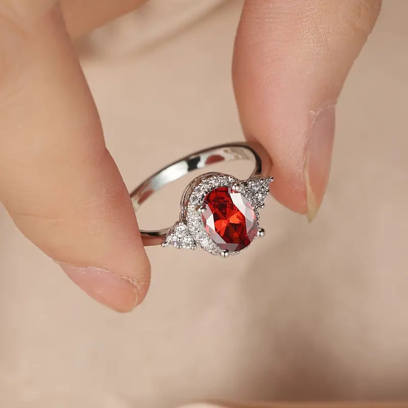Anillo Halo de Plata y Rubí