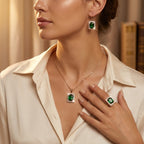 Conjunto de Joyas Rectangular de Oro y Esmeralda