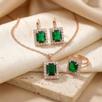 Conjunto de Joyas Rectangular de Oro y Esmeralda