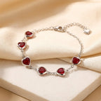 Pulsera de Cadena de Corazón de Plata y Rubí