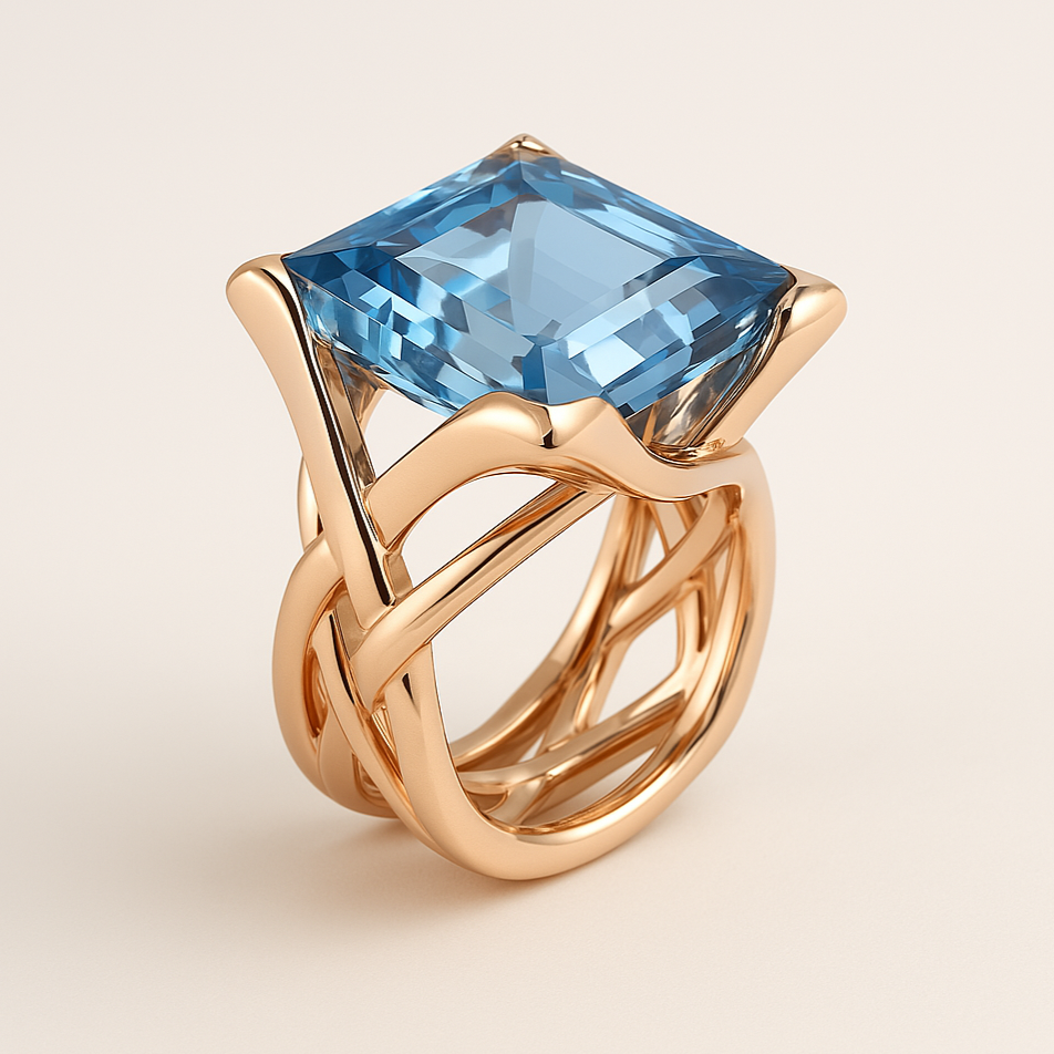 Anillo Vintage de Oro Rosa y Circonita Azul