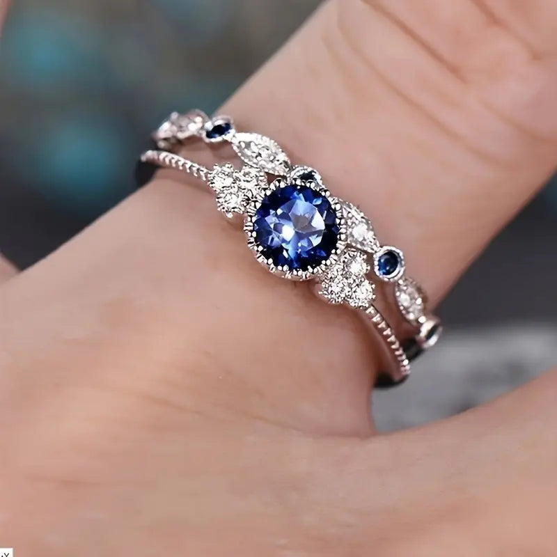 Anillo Halo de Plata y Zafiro