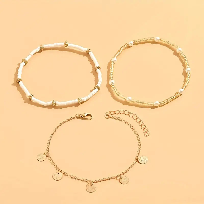 Conjunto de 3 Tobilleras en Capas Encanto Costero | Oro