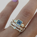 Ocean - Conjunto de Anillos Vintage de Cristal Azul