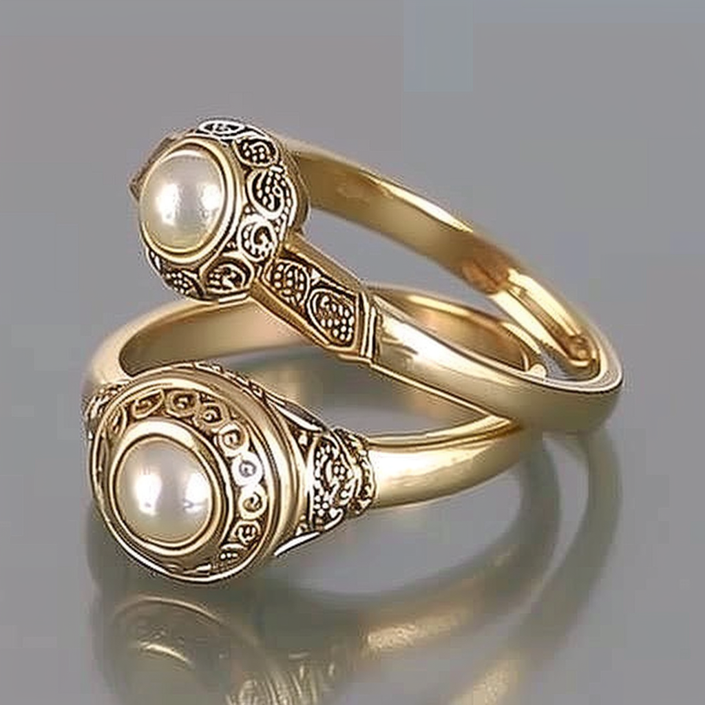 Conjunto de Anillos Vintage de Oro con Incrustación de Perla