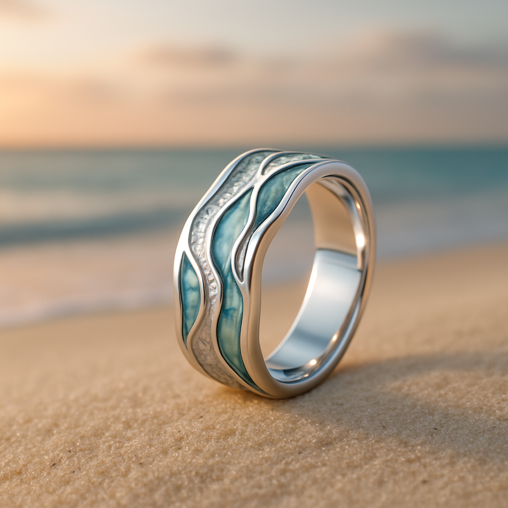 Chloe | Anillo de Olas Plateadas y Turquesa