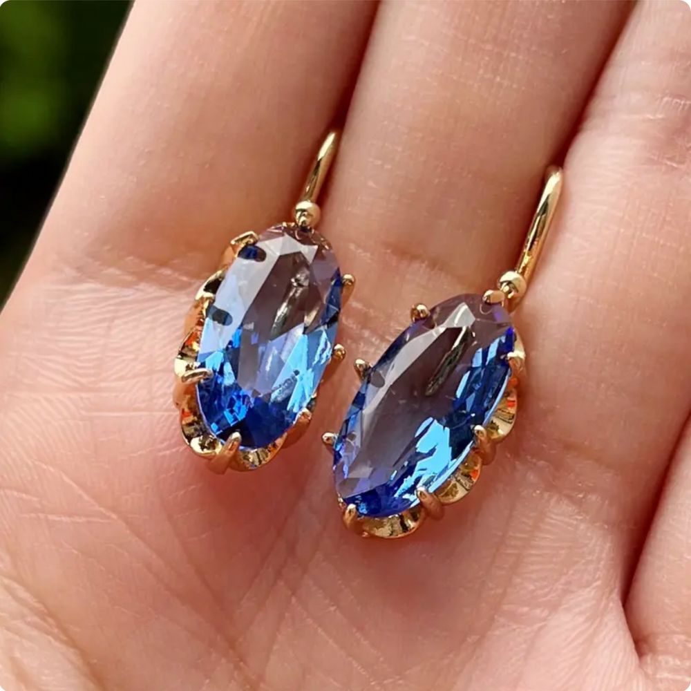 Pendientes Flor Azul Dorada