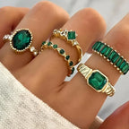 Conjunto de Anillos Zarina Exquisito de Oro y Esmeralda